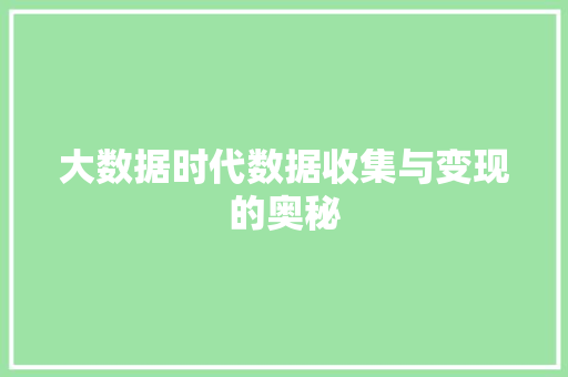 大数据时代数据收集与变现的奥秘  第1张