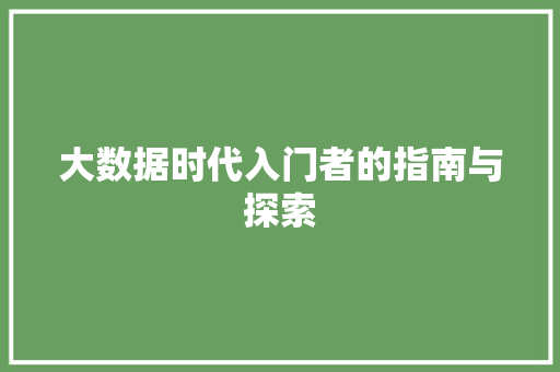 大数据时代入门者的指南与探索  第1张