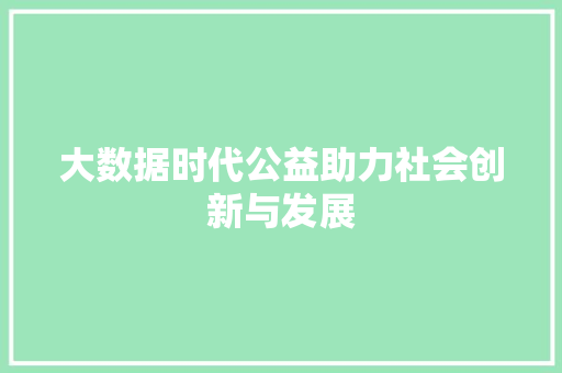 大数据时代公益助力社会创新与发展