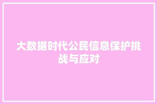 大数据时代公民信息保护挑战与应对