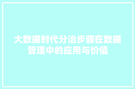 大数据时代分治步骤在数据管理中的应用与价值