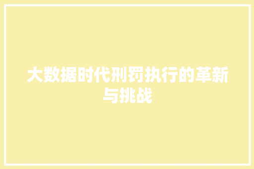 大数据时代刑罚执行的革新与挑战