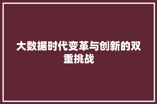 大数据时代变革与创新的双重挑战