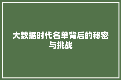 大数据时代名单背后的秘密与挑战  第1张