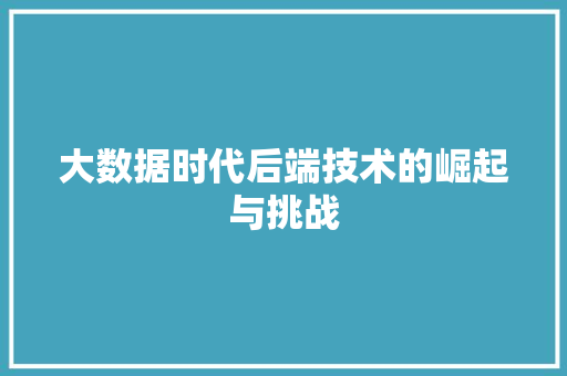 大数据时代后端技术的崛起与挑战  第1张