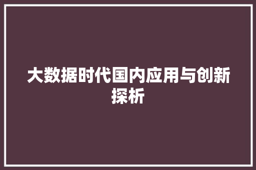 大数据时代国内应用与创新探析  第1张