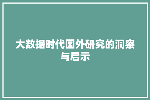 大数据时代国外研究的洞察与启示  第1张