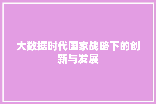 大数据时代国家战略下的创新与发展  第1张