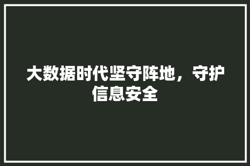 大数据时代坚守阵地，守护信息安全  第1张