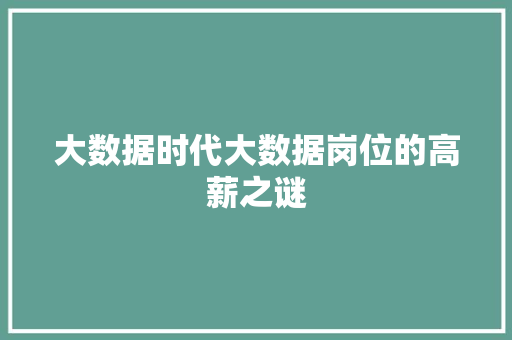 大数据时代大数据岗位的高薪之谜  第1张