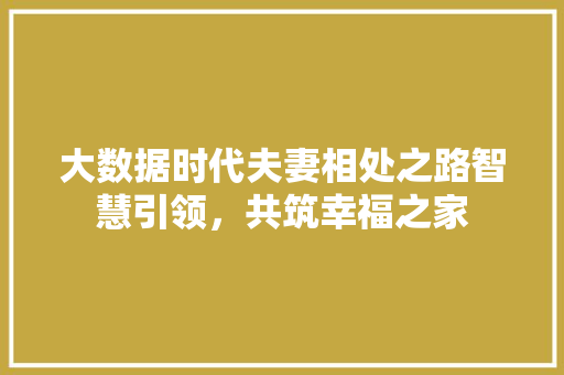 大数据时代夫妻相处之路智慧引领，共筑幸福之家