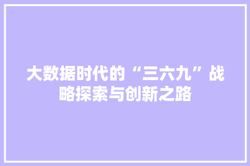 大数据时代的“三六九”战略探索与创新之路  第1张