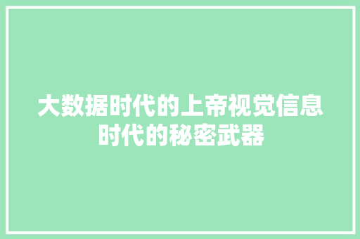 大数据时代的上帝视觉信息时代的秘密武器  第1张