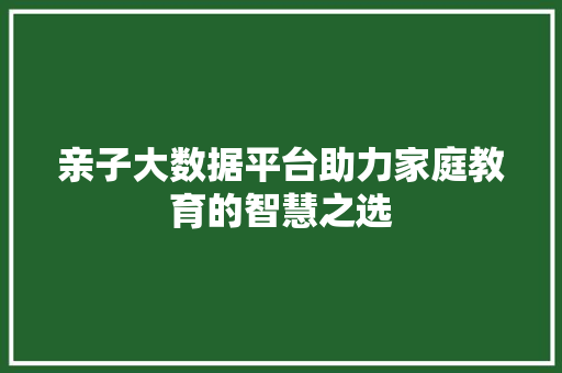 亲子大数据平台助力家庭教育的智慧之选