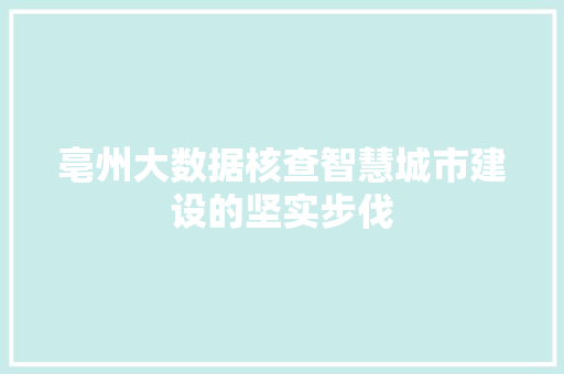 亳州大数据核查智慧城市建设的坚实步伐  第1张