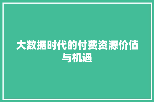 大数据时代的付费资源价值与机遇