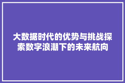大数据时代的优势与挑战探索数字浪潮下的未来航向