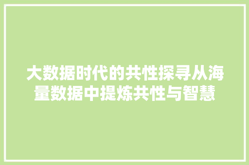 大数据时代的共性探寻从海量数据中提炼共性与智慧