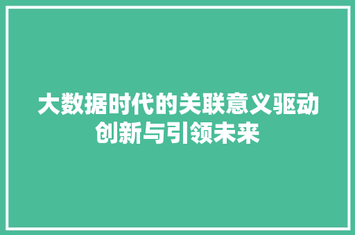 大数据时代的关联意义驱动创新与引领未来