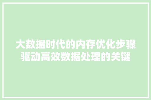 大数据时代的内存优化步骤驱动高效数据处理的关键
