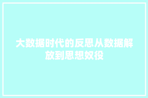 大数据时代的反思从数据解放到思想奴役  第1张
