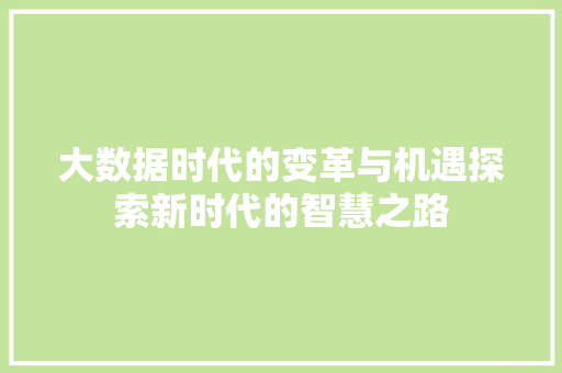 大数据时代的变革与机遇探索新时代的智慧之路