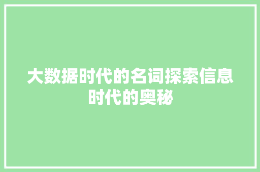 大数据时代的名词探索信息时代的奥秘