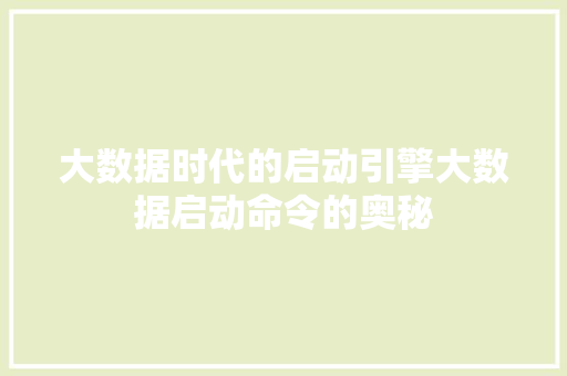 大数据时代的启动引擎大数据启动命令的奥秘