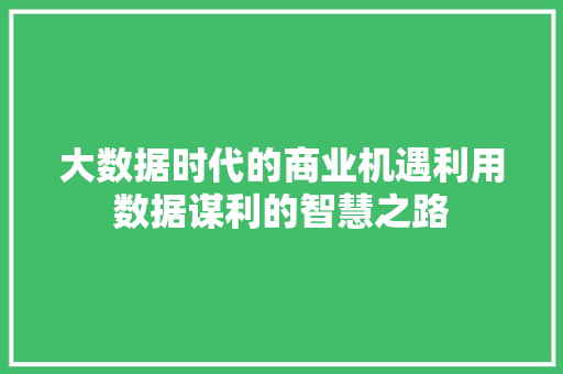 大数据时代的商业机遇利用数据谋利的智慧之路  第1张