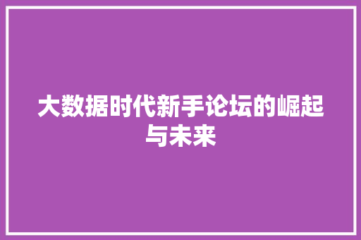 大数据时代新手论坛的崛起与未来