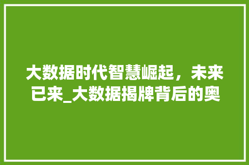 大数据时代智慧崛起，未来已来_大数据揭牌背后的奥秘