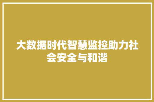 大数据时代智慧监控助力社会安全与和谐  第1张