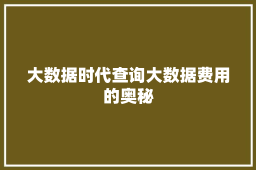 大数据时代查询大数据费用的奥秘  第1张