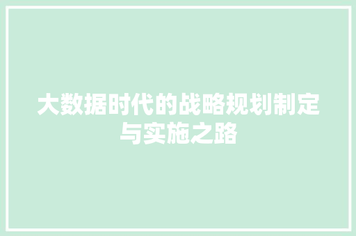 大数据时代的战略规划制定与实施之路