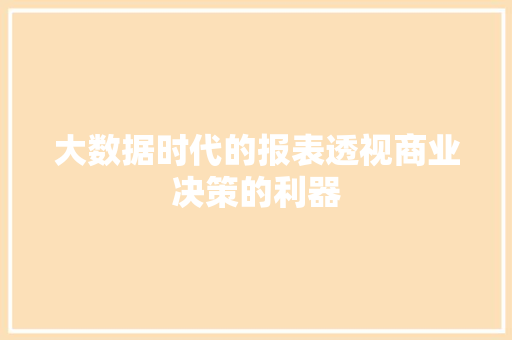 大数据时代的报表透视商业决策的利器