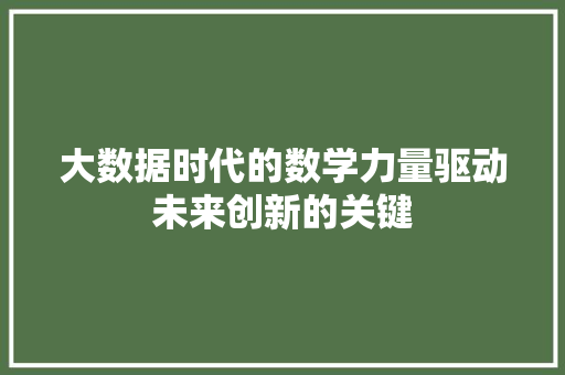 大数据时代的数学力量驱动未来创新的关键  第1张