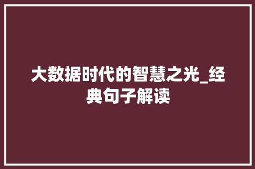 大数据时代的智慧之光_经典句子解读