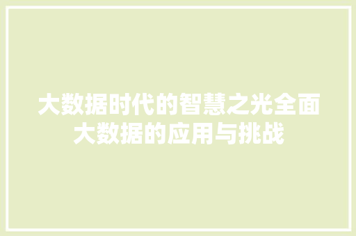 大数据时代的智慧之光全面大数据的应用与挑战  第1张