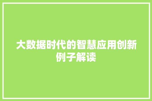 大数据时代的智慧应用创新例子解读