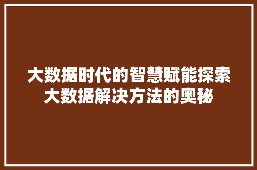 大数据时代的智慧赋能探索大数据解决方法的奥秘