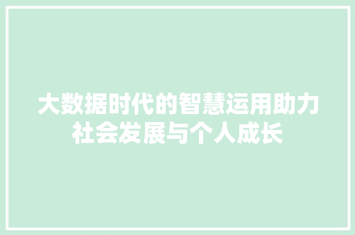 大数据时代的智慧运用助力社会发展与个人成长  第1张