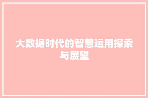 大数据时代的智慧运用探索与展望  第1张