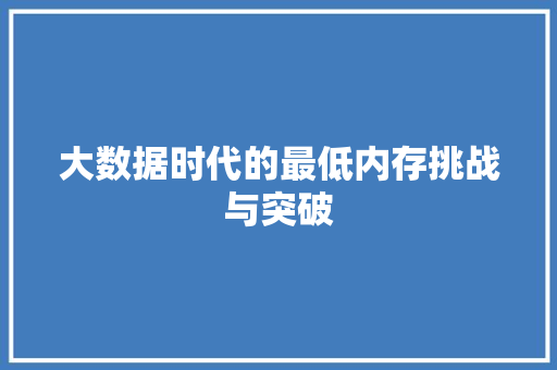 大数据时代的最低内存挑战与突破