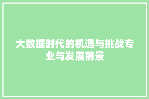 大数据时代的机遇与挑战专业与发展前景
