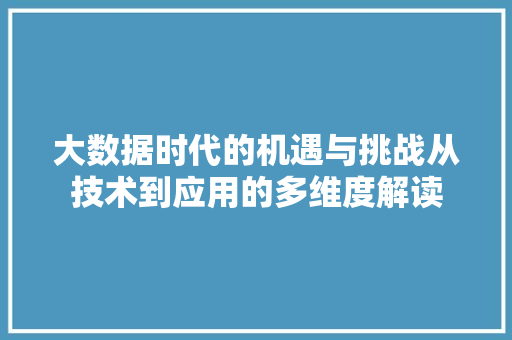 大数据时代的机遇与挑战从技术到应用的多维度解读