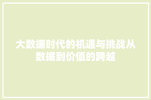 大数据时代的机遇与挑战从数据到价值的跨越