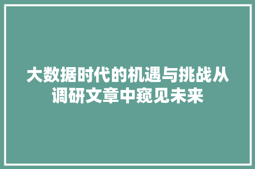 大数据时代的机遇与挑战从调研文章中窥见未来  第1张