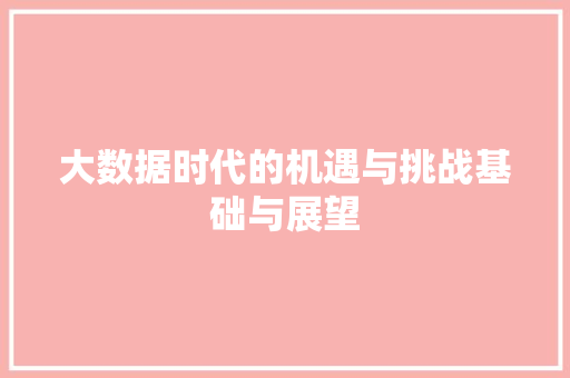 大数据时代的机遇与挑战基础与展望  第1张