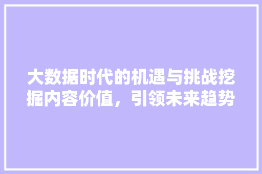 大数据时代的机遇与挑战挖掘内容价值，引领未来趋势