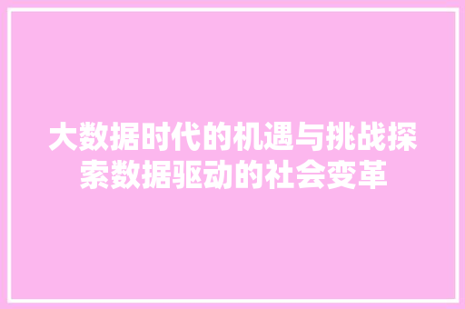 大数据时代的机遇与挑战探索数据驱动的社会变革